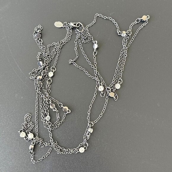 Express Double Strand Long Necklace Dark Gray Chain Crystal Accent - Picture 4 of 6
